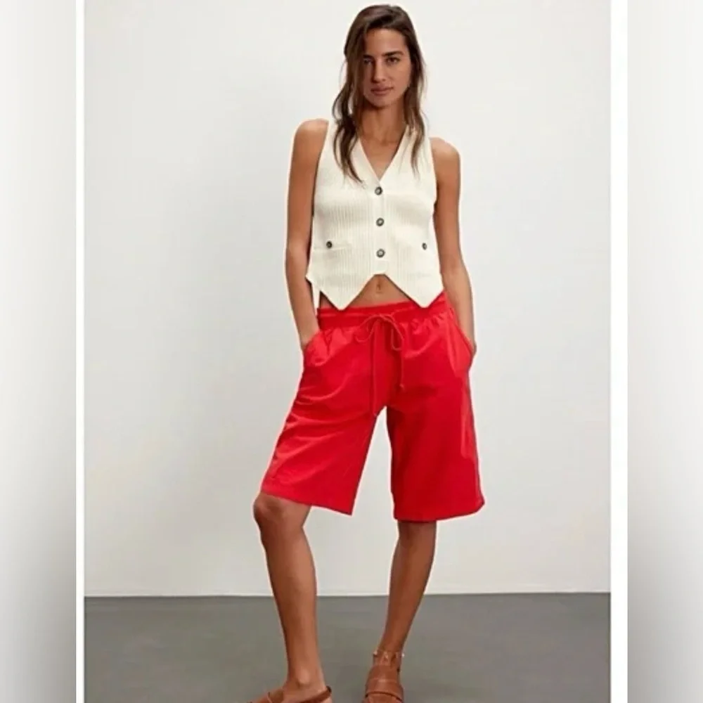 Free People Saylor Poplin Pull-on Shorts Women Bermudas Large Vibrant Red